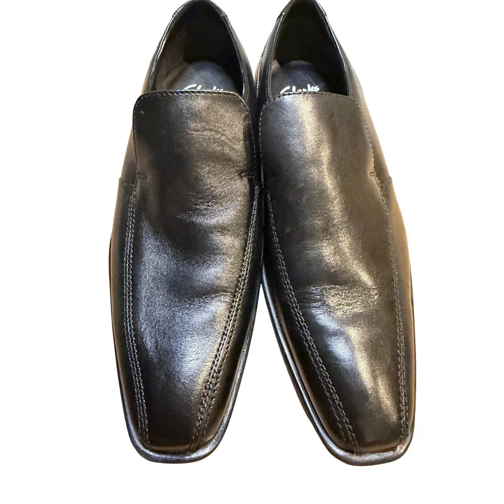 Clarks Collection Mens Black Leather Slip On Square Toe Dress Shoes 7.5M